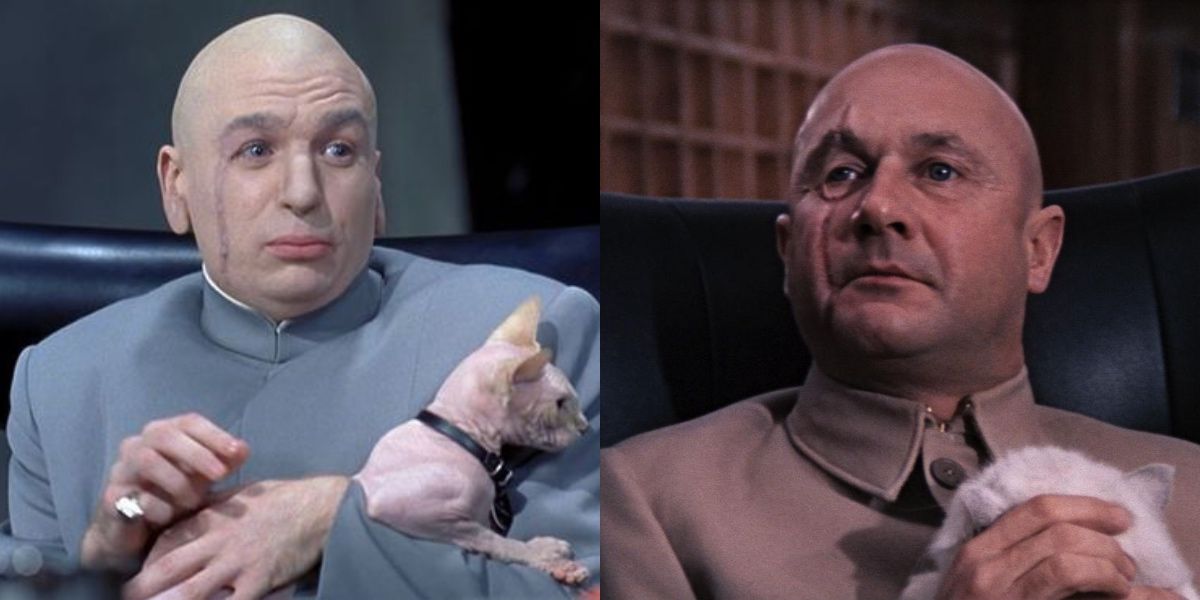 Comparison of Dr.Evil with cat and Blofeld with white cat