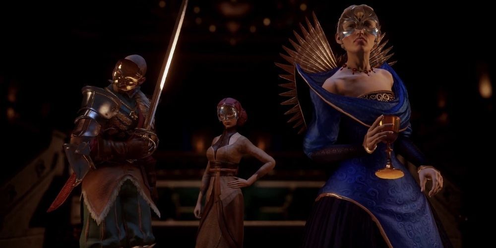 Celene, Gaspard, and Briala at the Winter Palace in Dragon Age Inquisition
