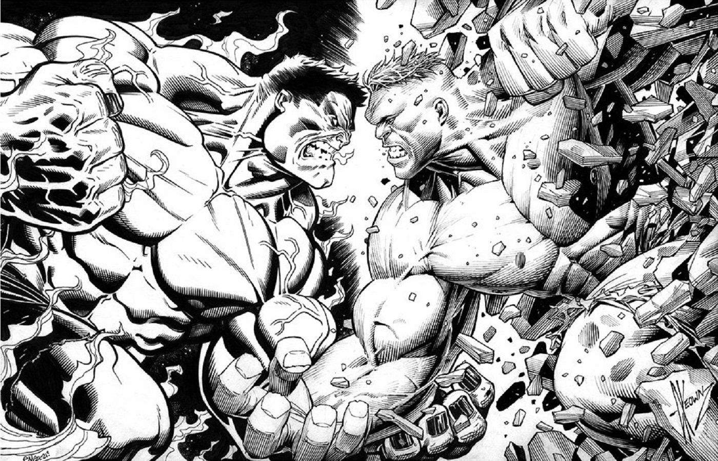 ED McGUINNESS DALE KEOWN RED HULK GREEN HULK JAM ORIGINAL ART!