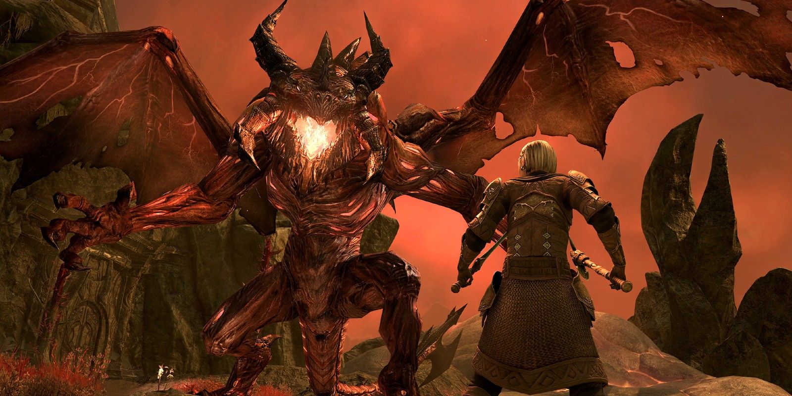 A player fights an Ash Titan through an Oblivion Portal in Elder Scrolls Online: Blackwood