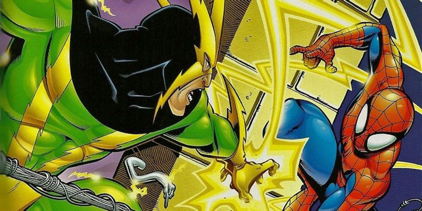 Electro and Spider-Man locked in battle from Marvel Comics