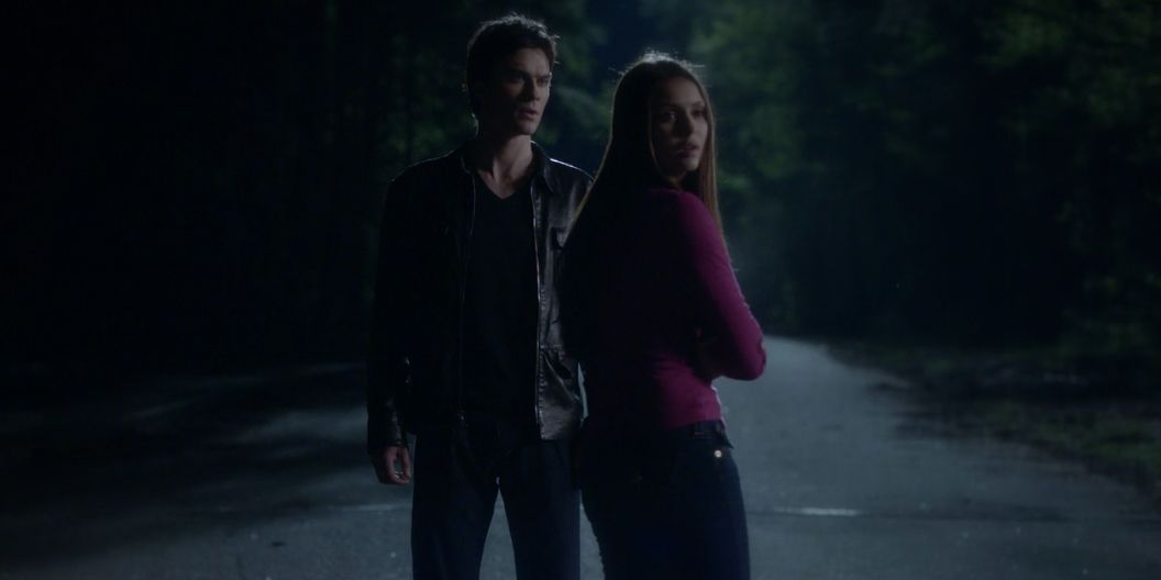 Elena and Damon meet in The Vampire Diaries.