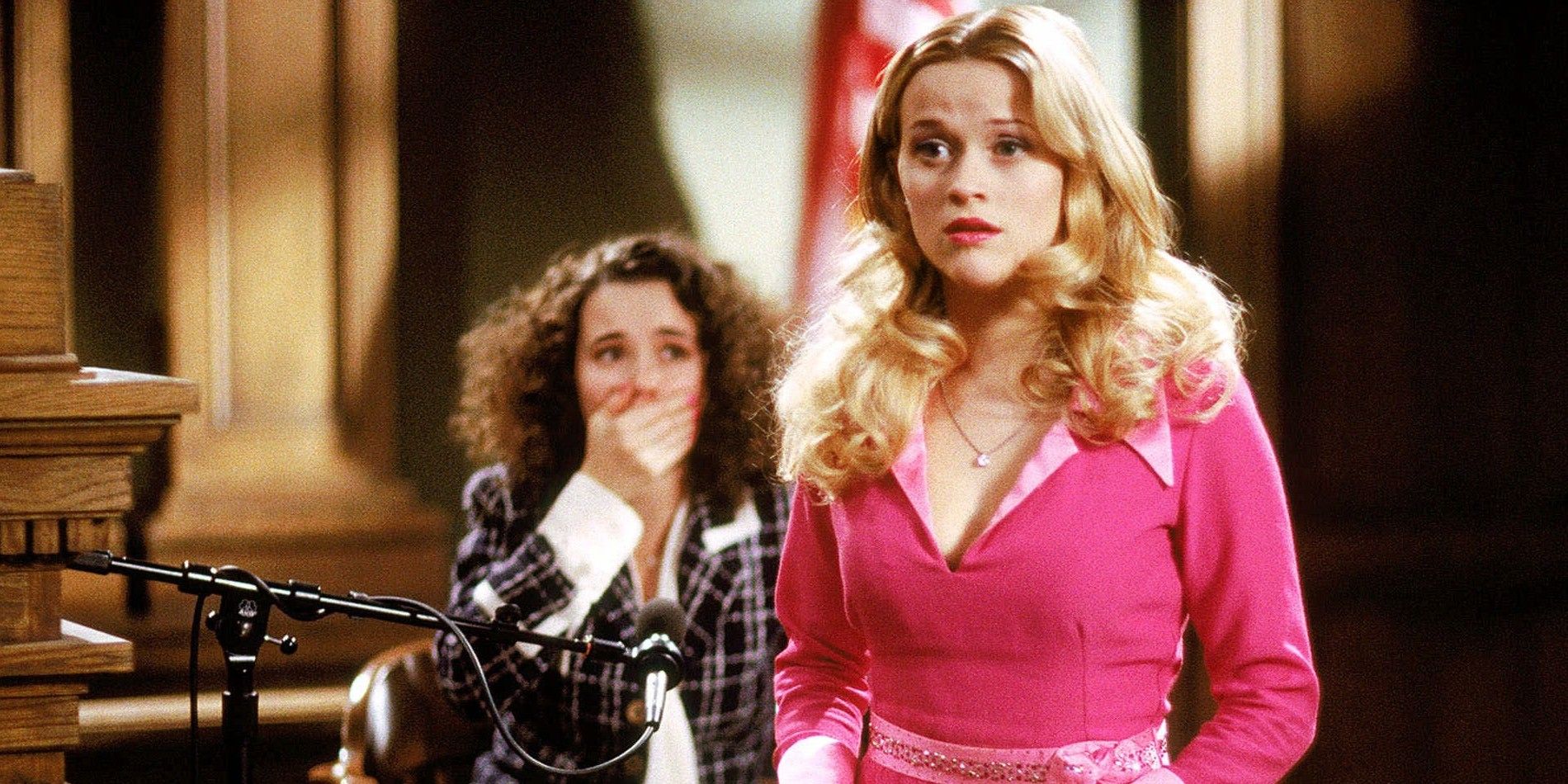 Elle walks away from Chutney on the witness stand in surprise in Legally Blonde