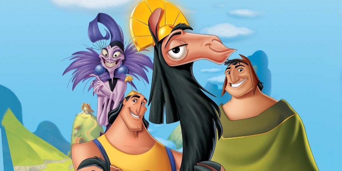 Llama Kuzco, Patcha, Kronk, and Yzma in The Emperor's New Groove