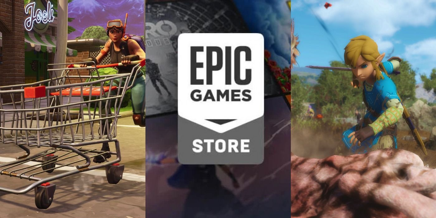 Main image with the Epic Store logo, a Fortnite shopping cart, and a mod of Zelda's Link