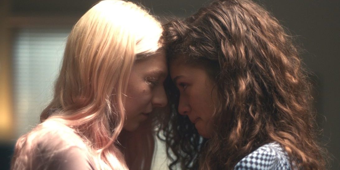 Rue and Jules touching foreheads in Euphoria