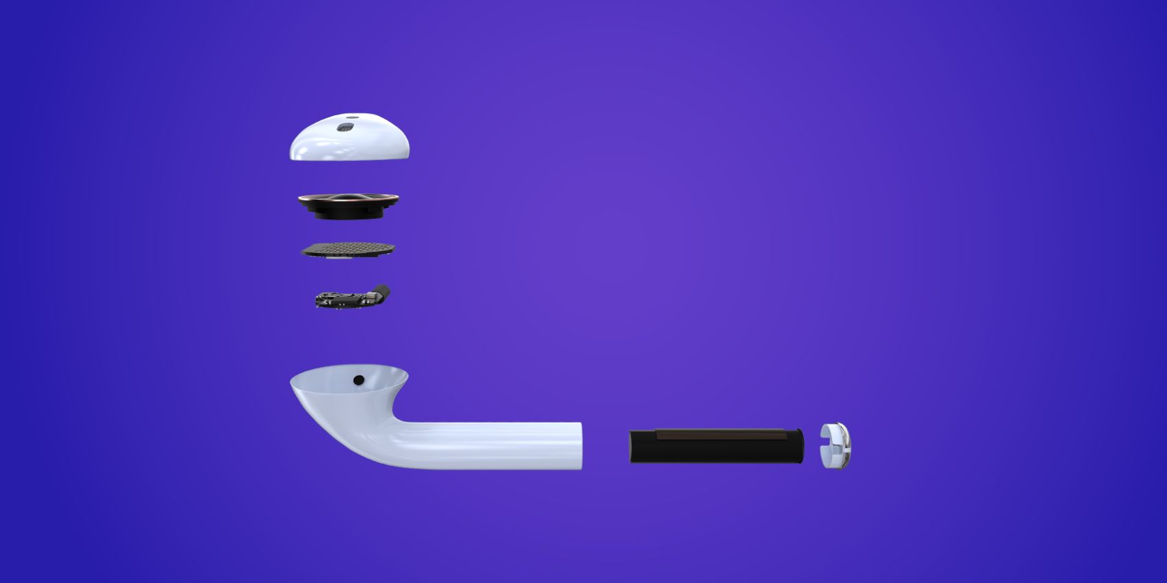 Exploded view of Apple AirPod earbud