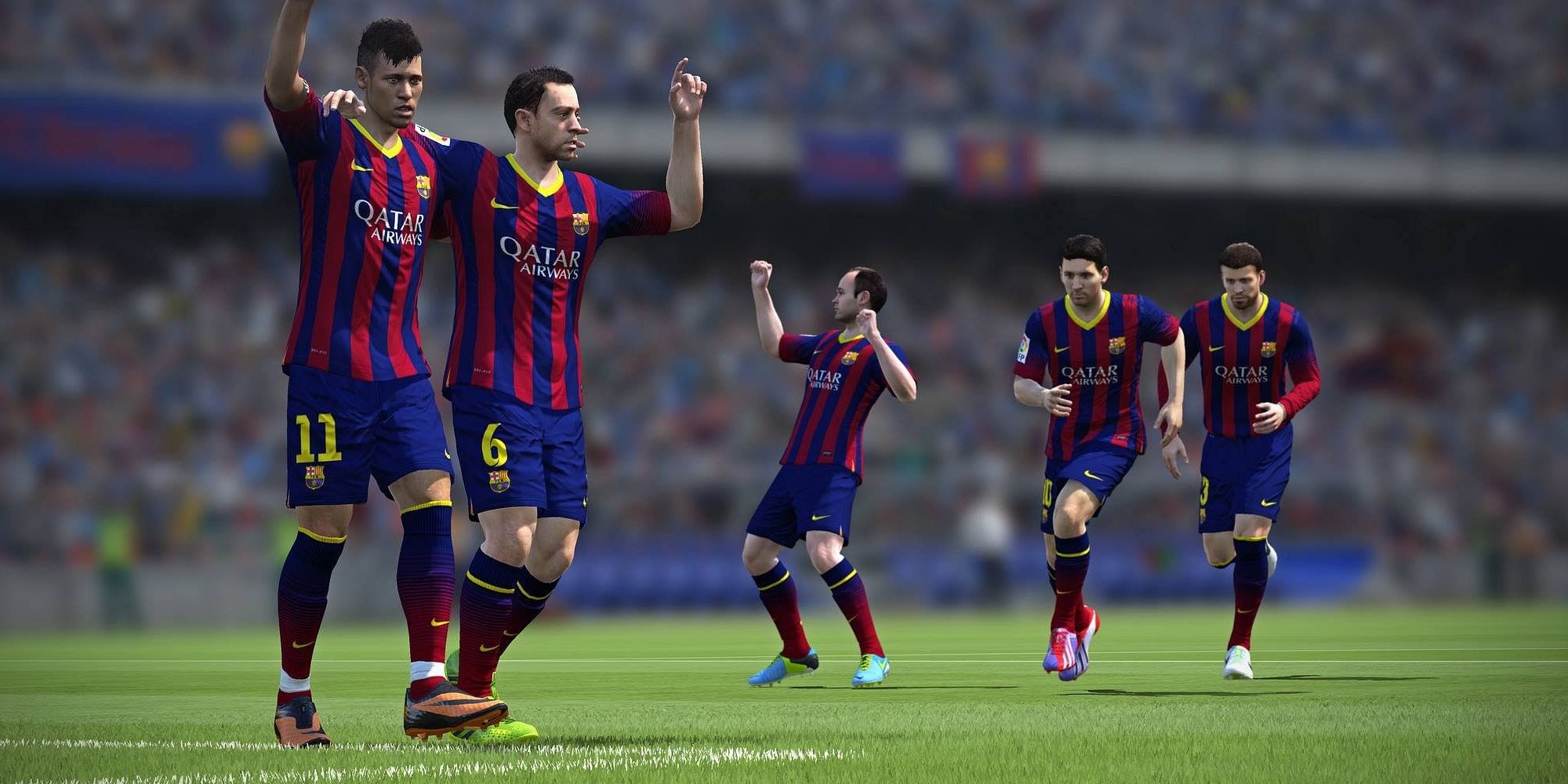 El FC Barcelona celebra un gol en FIFA 14 