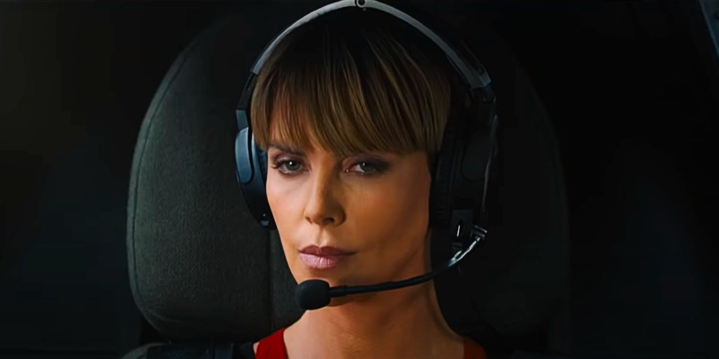Charlize Theron as Cipher in a flight simulator in F9