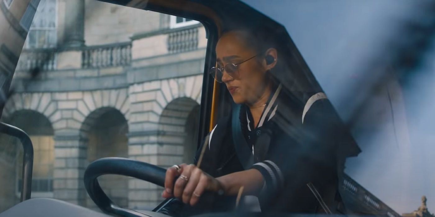 Ramsey (Nathalie Emmanuel) drives a truck in Edinburgh in F9