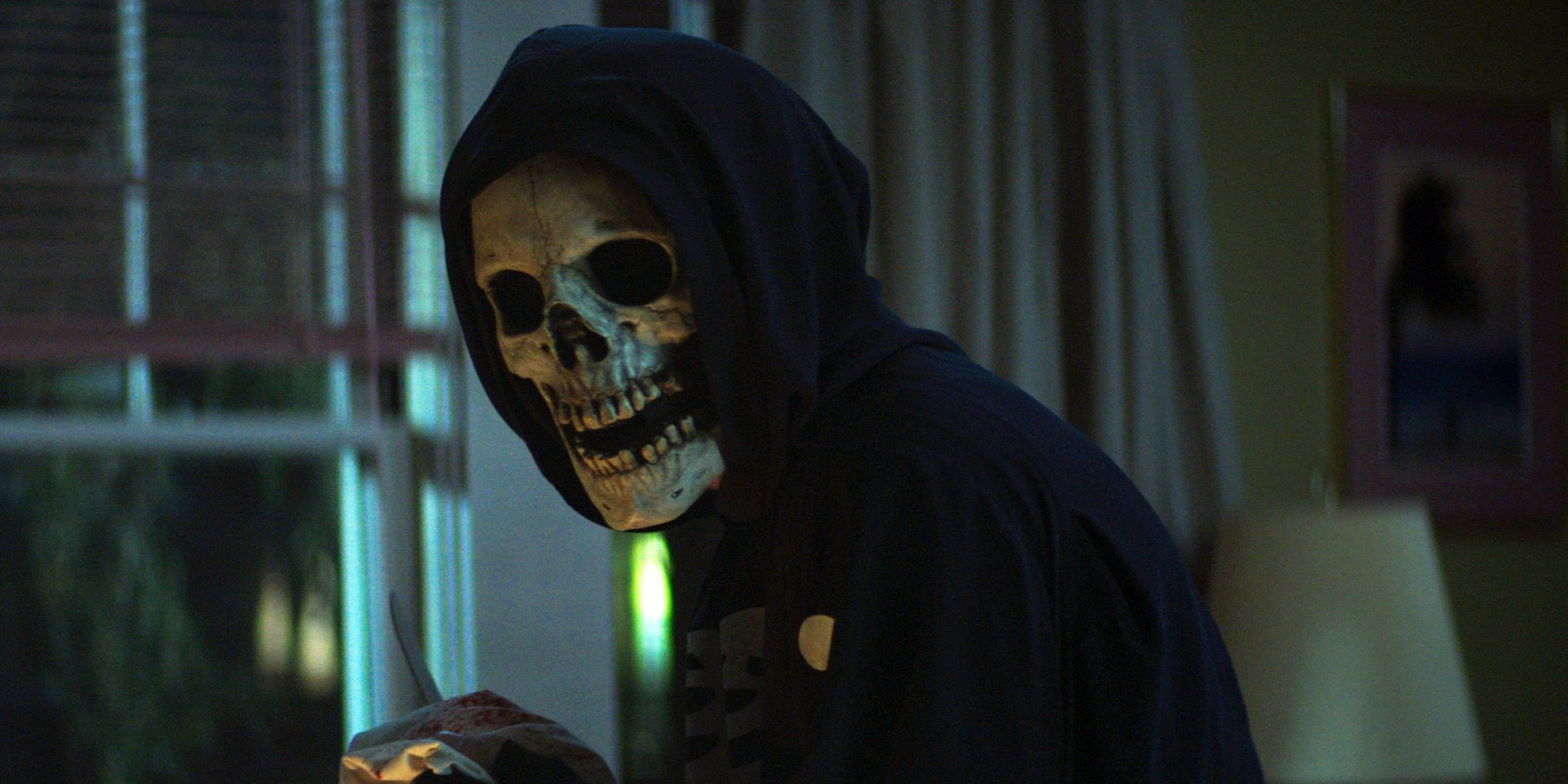 A skull faced man in Fear Street Trilogy