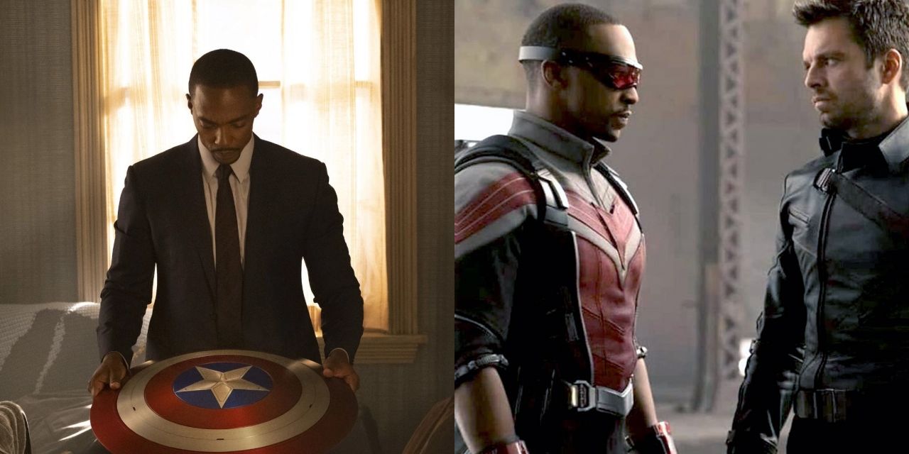 Featured image of Sam Wilson holding Captain America's shield; Falcon faces Bucky