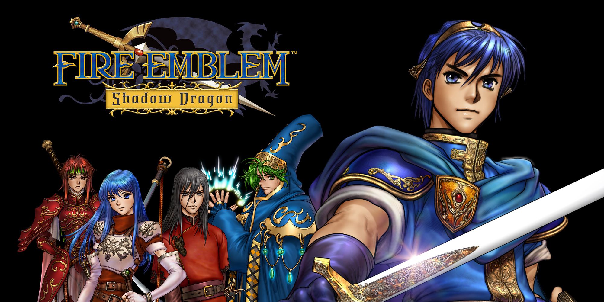 Fire Emblem Shadow Dragon artwork has Mark front in center with his party behind him.