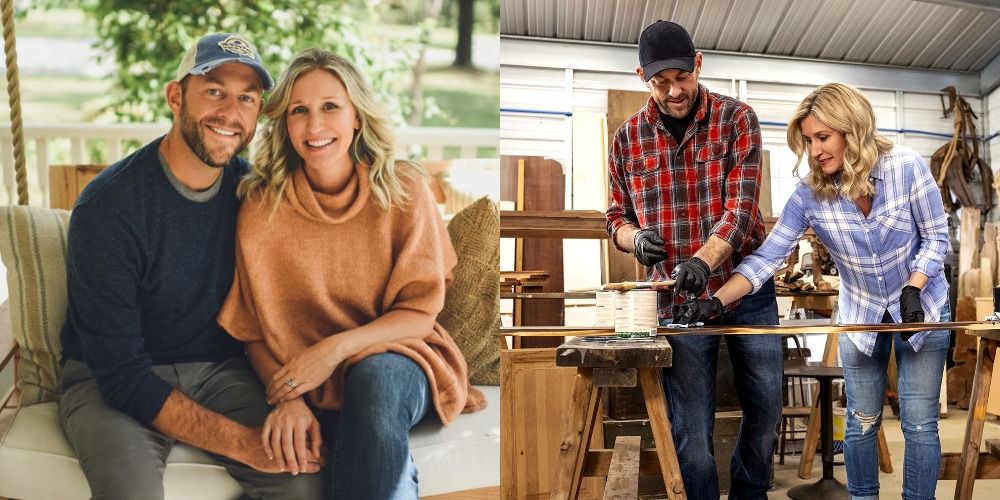From Fixer to fabulous, the star couple posing at home; then at work using tools to fixing up a home