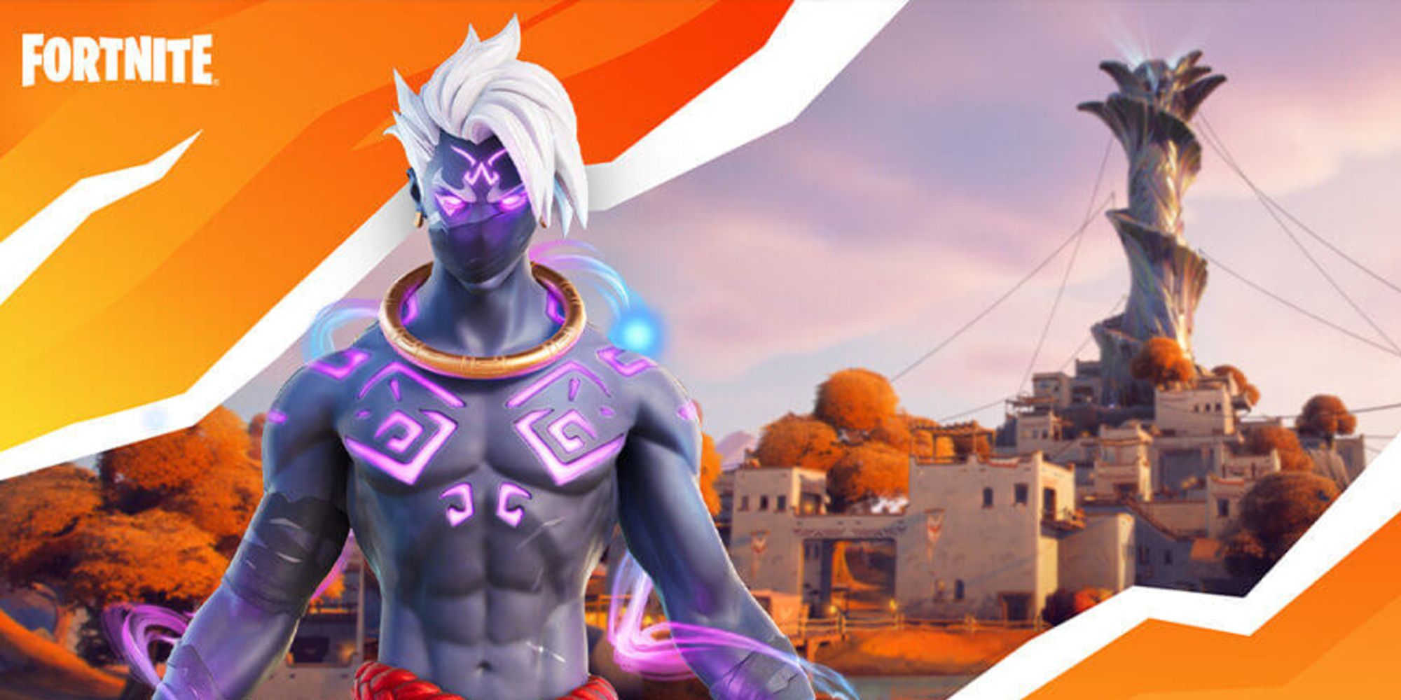 Glyph Master Raz standing against a city background in Fortnite