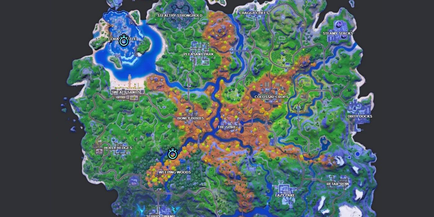 Locations of the Swimming Time Trials during Week 6 of Fortnite Season 6
