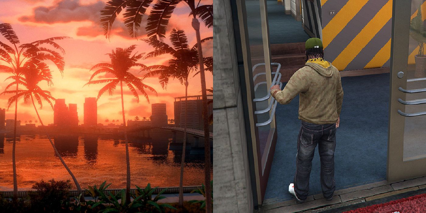 Split image of the Vice Cry mod and the Open All Interiors Mod for GTA V