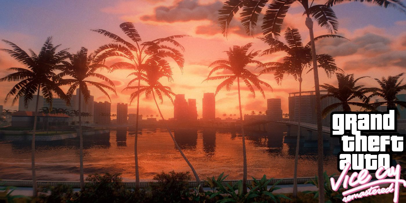 A shot of the sunset in Vice City in Grand Theft Auto V