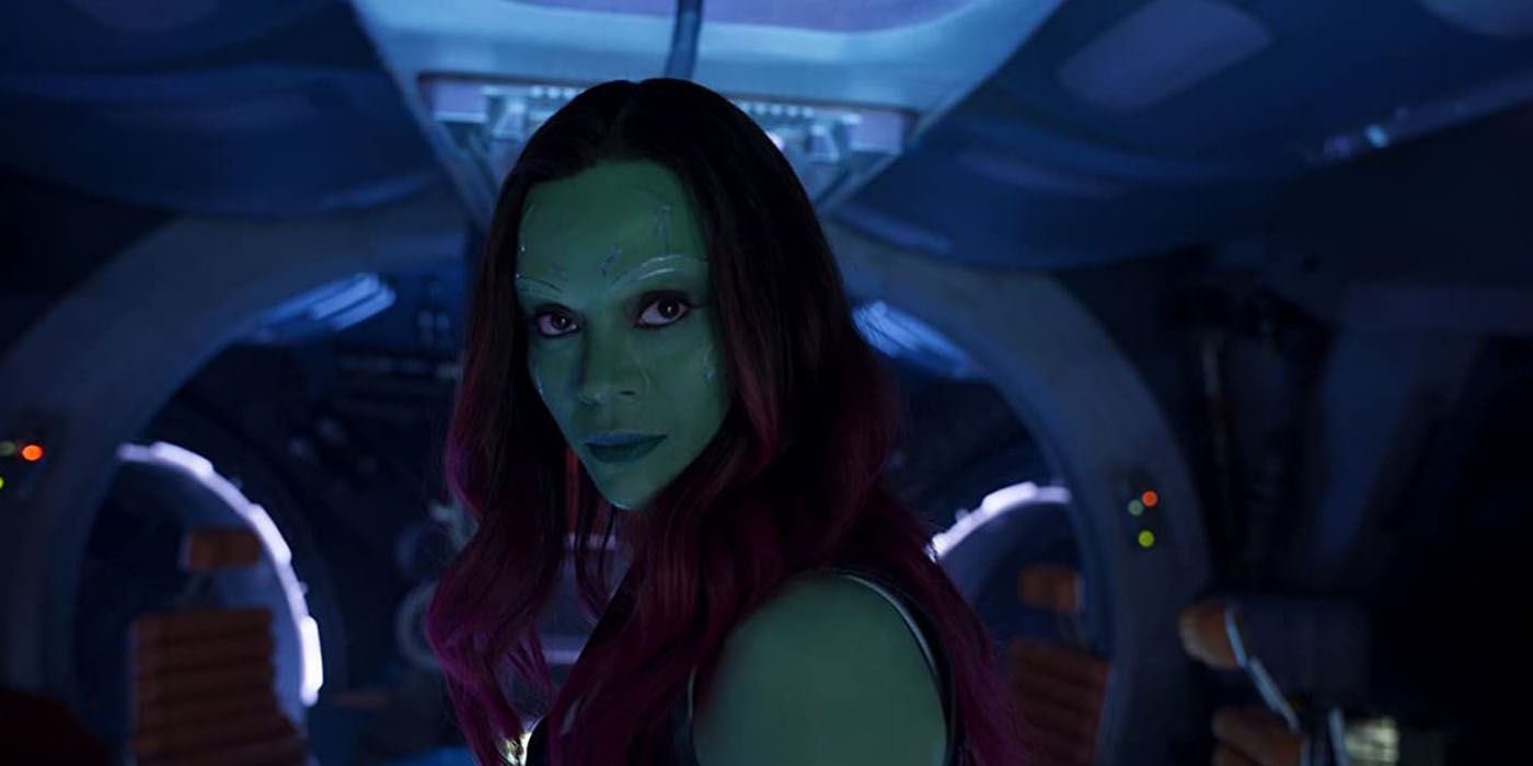 Gamora looking at Star-Lord in Guardians of the Galaxy Vol 2