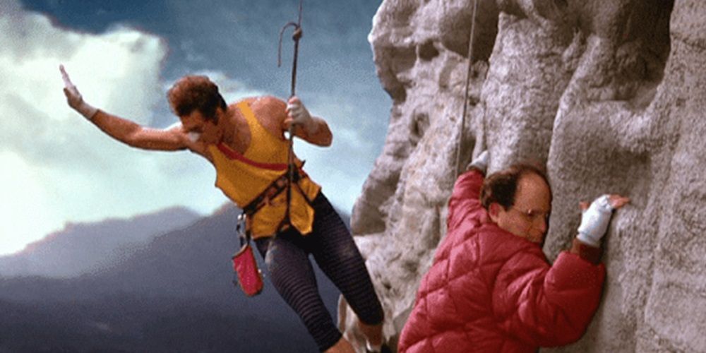 George and Kramer rock climbing in Seinfeld