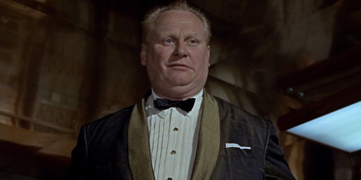 Gert Frobe as Auric Goldfinger in his lair in Goldfinger.