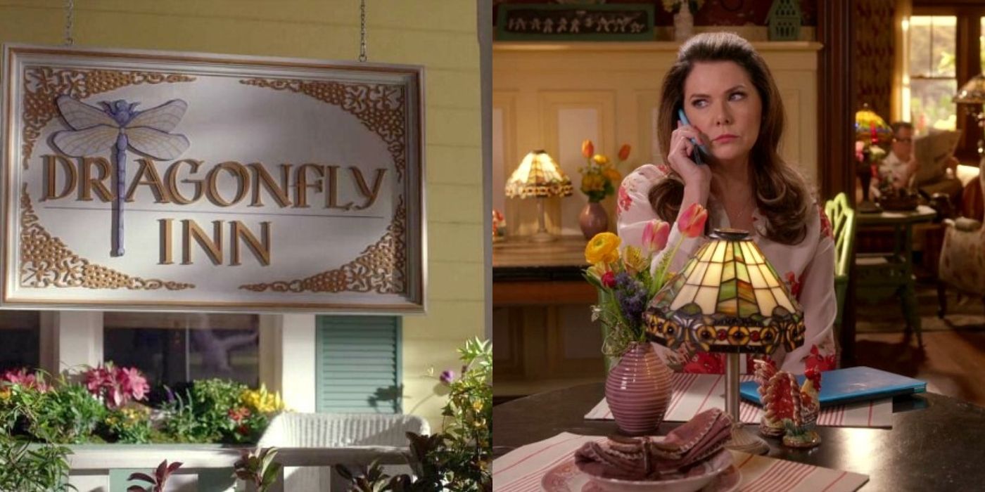 Dragonfly Inn exterior sign and Lorelai at the Dragonfly Inn on Gilmore Girls featured image