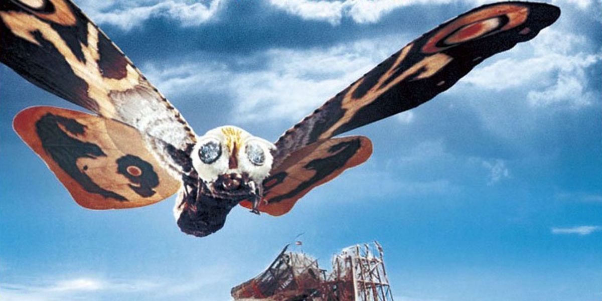 Mothra flying over the Tokyo Tower in the 1961 movie