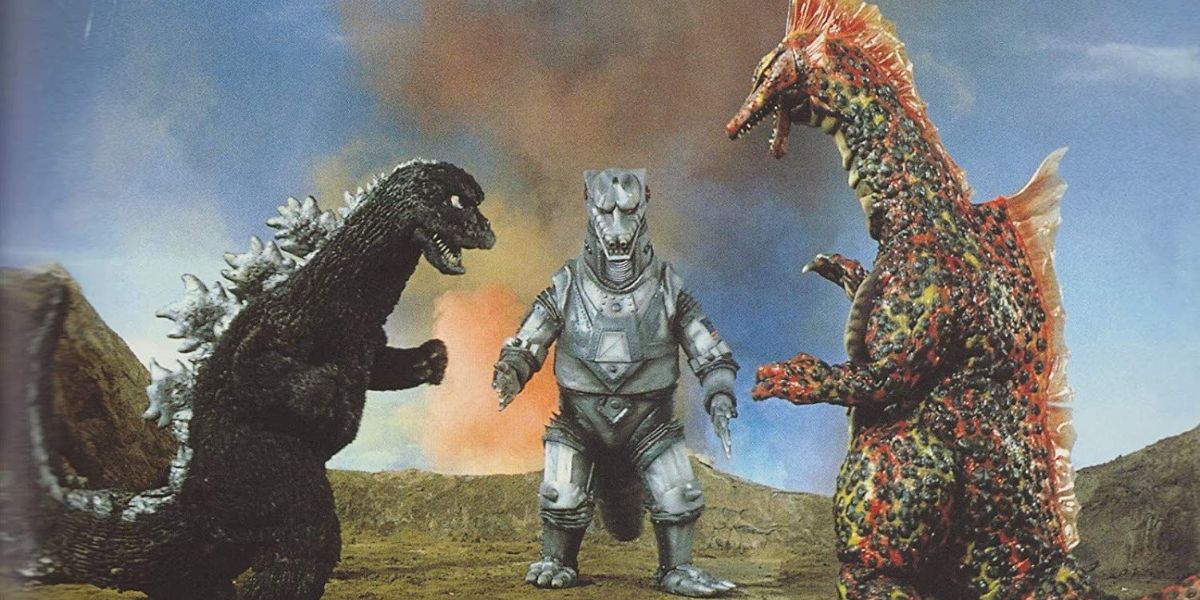 Godzilla, Mechagodzilla and Titanosaurus standing together in Terror of Mechagodzilla