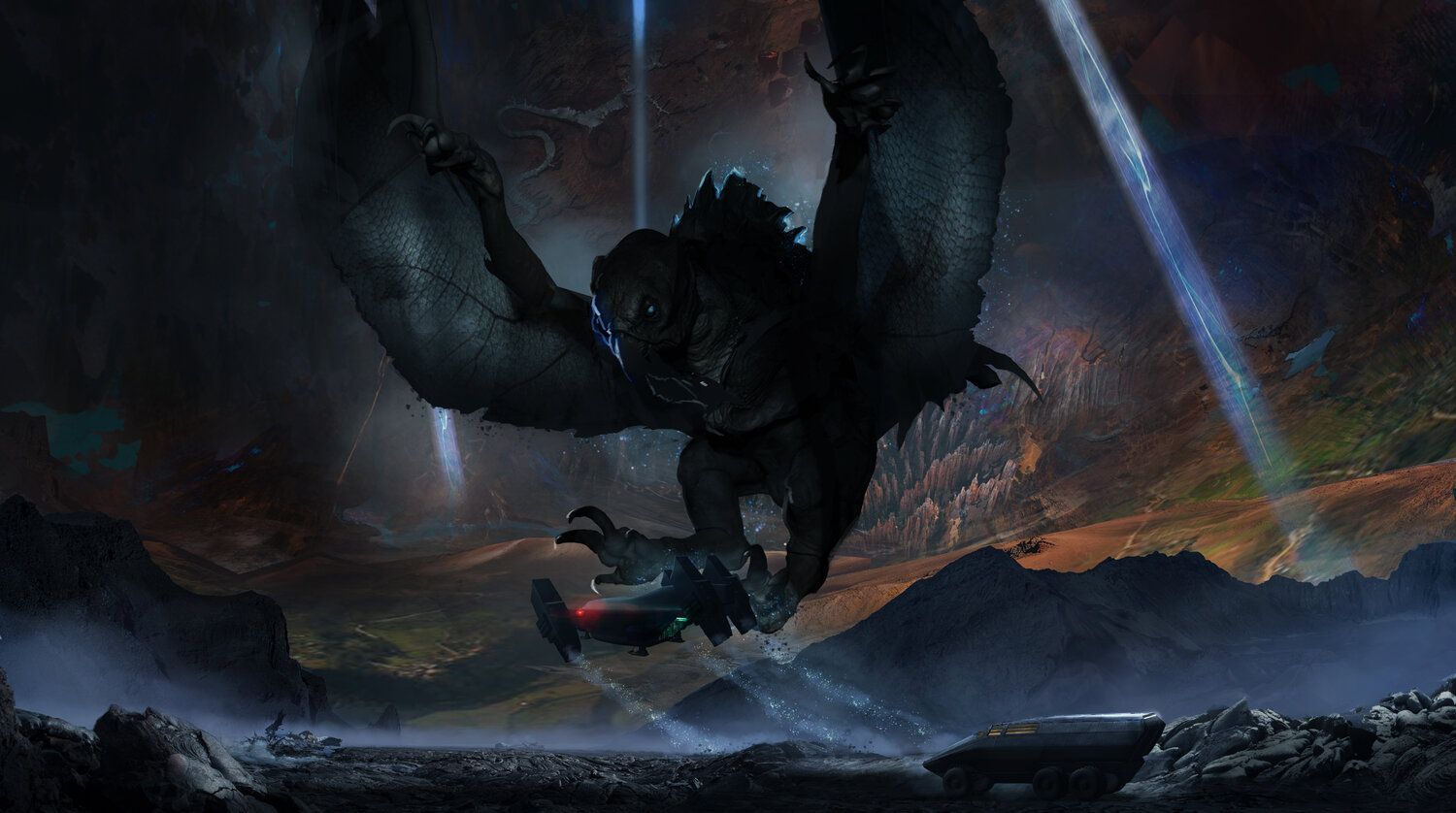 Godzilla vs. Kong concept art depicts a large Hellhawk