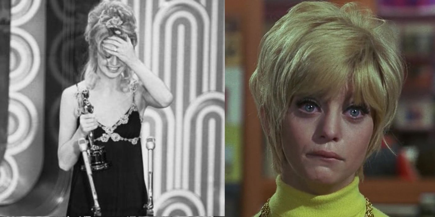 Goldie Hawn holding her Oscar, Goldie Hawn in a still from Cactus Flower