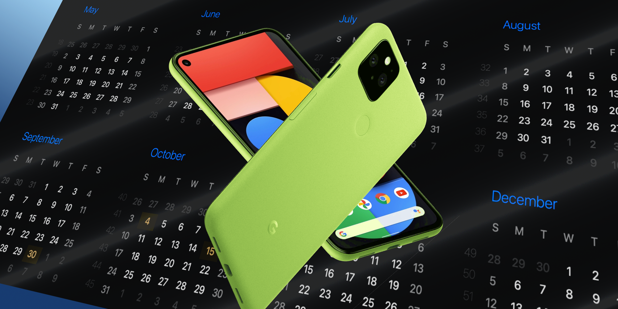 Google Pixle 5 Rendered As Bright Green Over Calendar