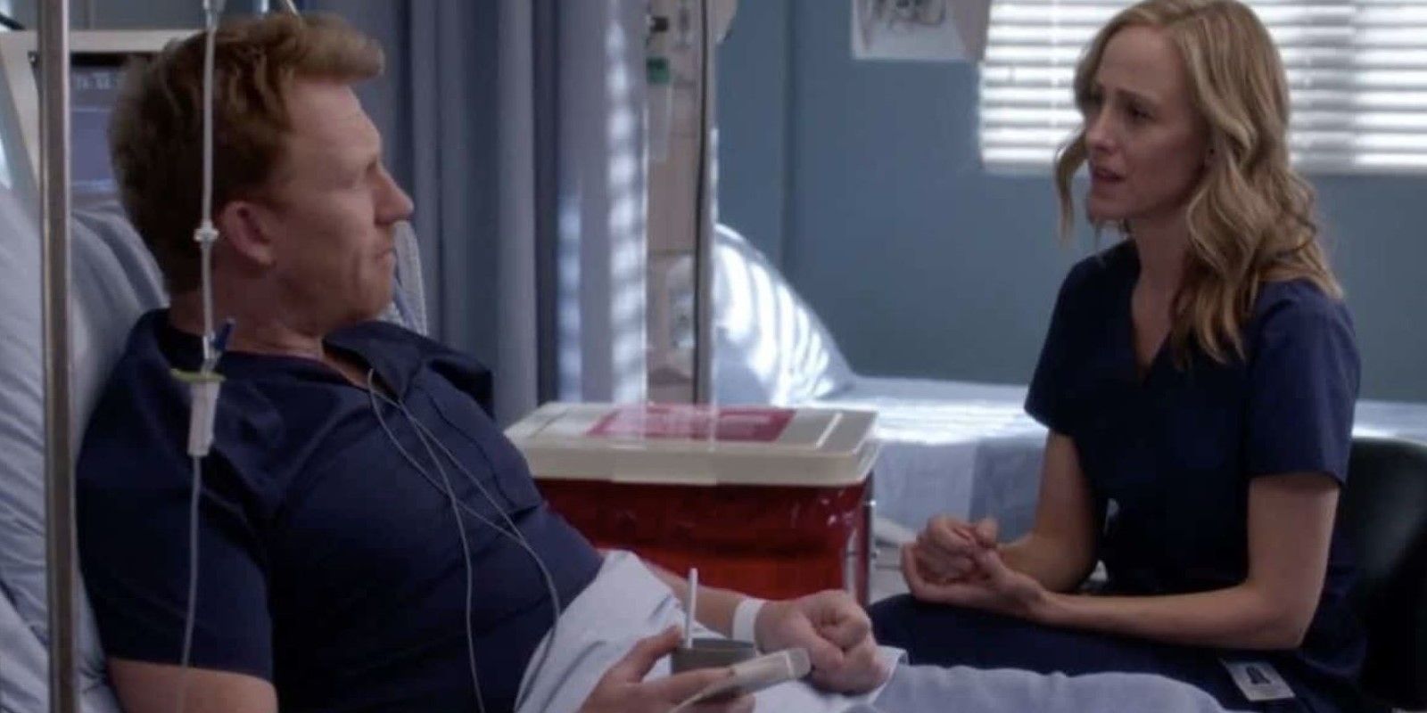Owen in a hospital bed in Grey's Anatomy.