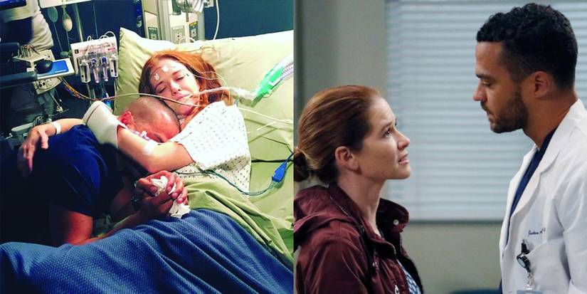 Grey's Anatomy's Jackson hugging April in one image while talking to her in the other
