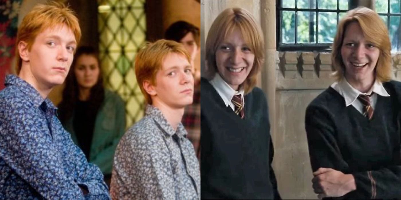 A split image, both showing Fred and George from Harry Potter