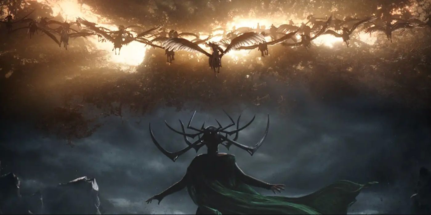 Hela killing the Valkyries through a storm