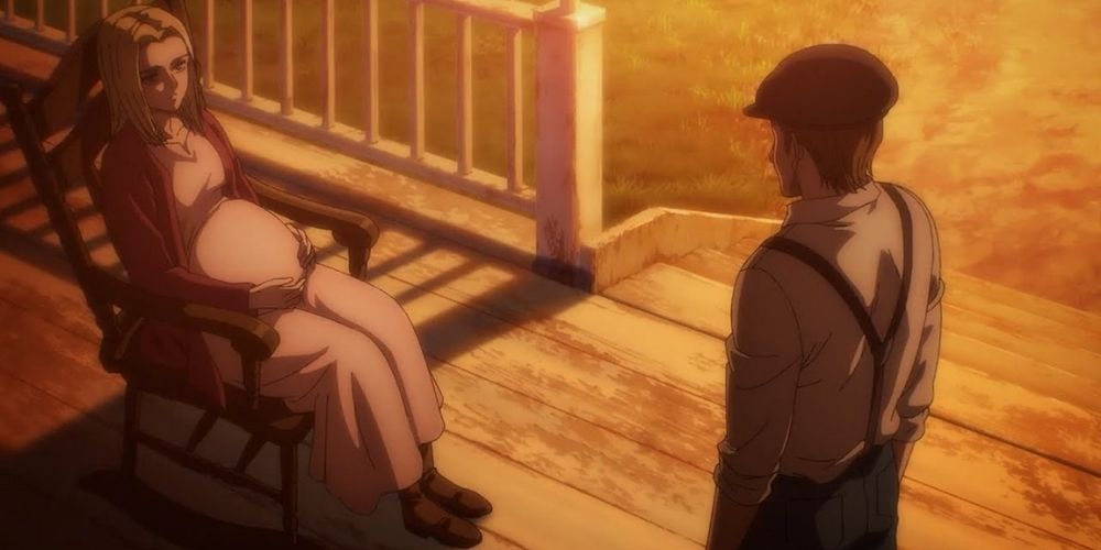 The romance between Historia and the farmer in Attack on Titan.