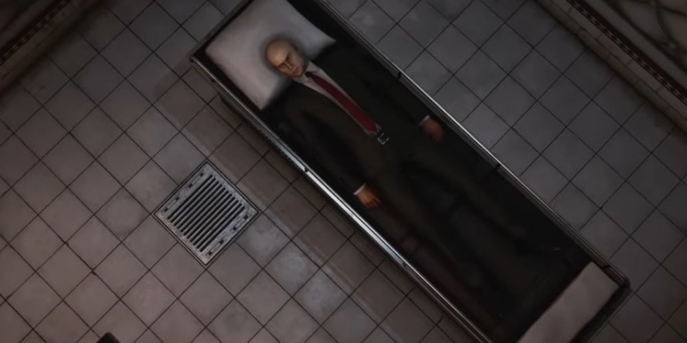 Agent 47 waking up in a white padded room