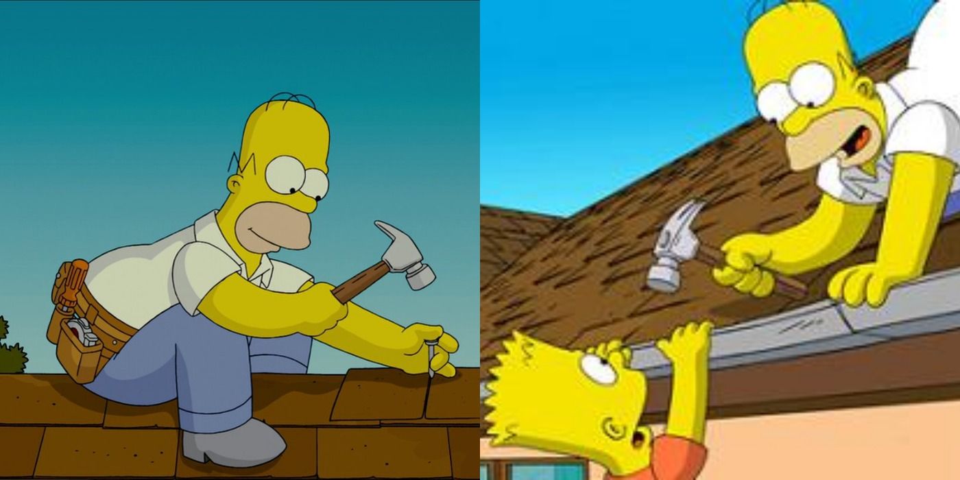 Homer and Bart on the roof in The Simpsons Movie