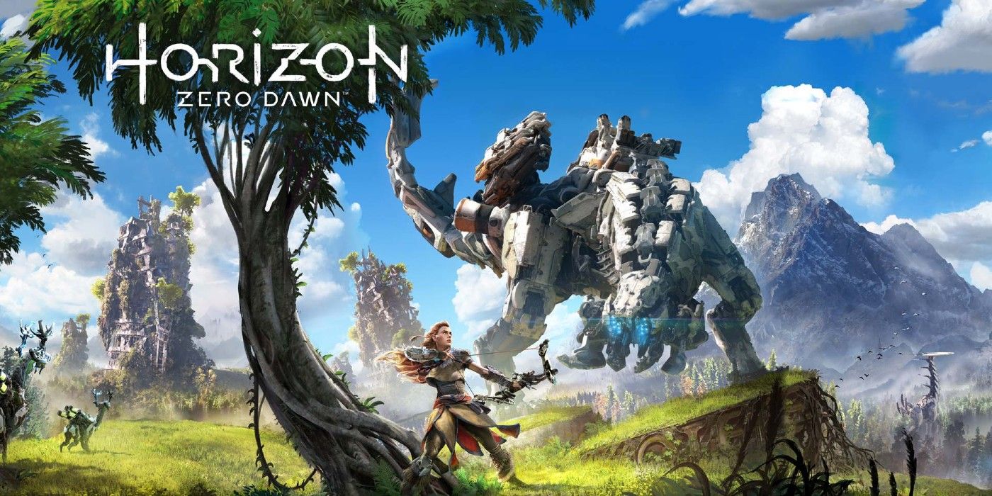 Horizon Zero Dawn Key Art featuring Alloy and large mechanical animal 