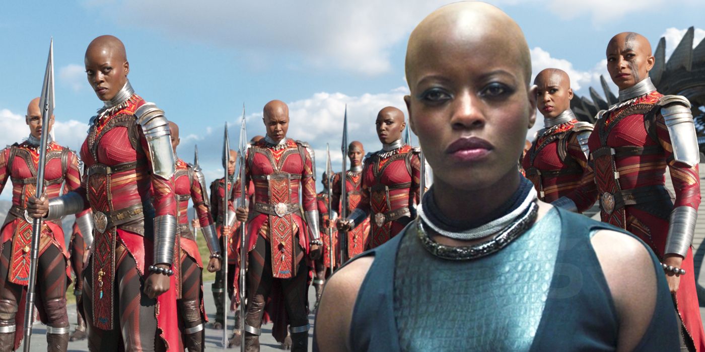 Dora Milaje stand in their armor in Wakanda in Black Panther