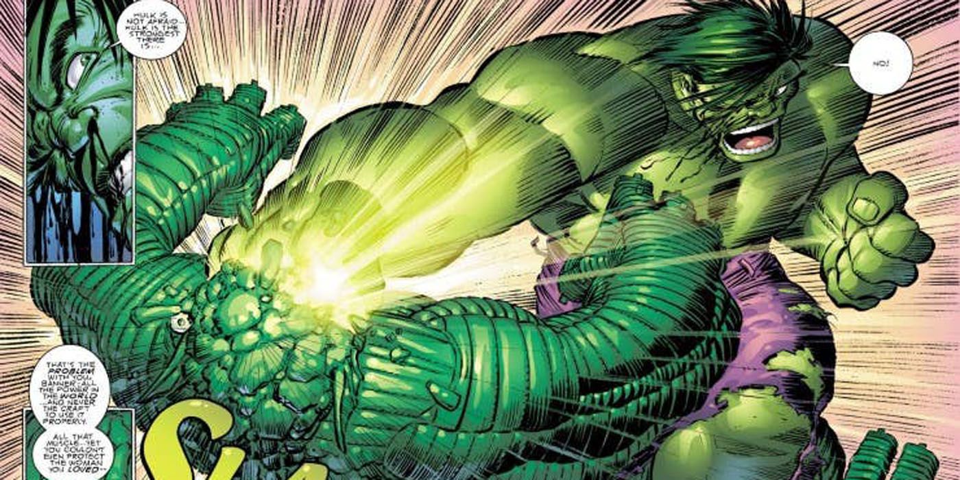 Hulk punches Abomination in the face.