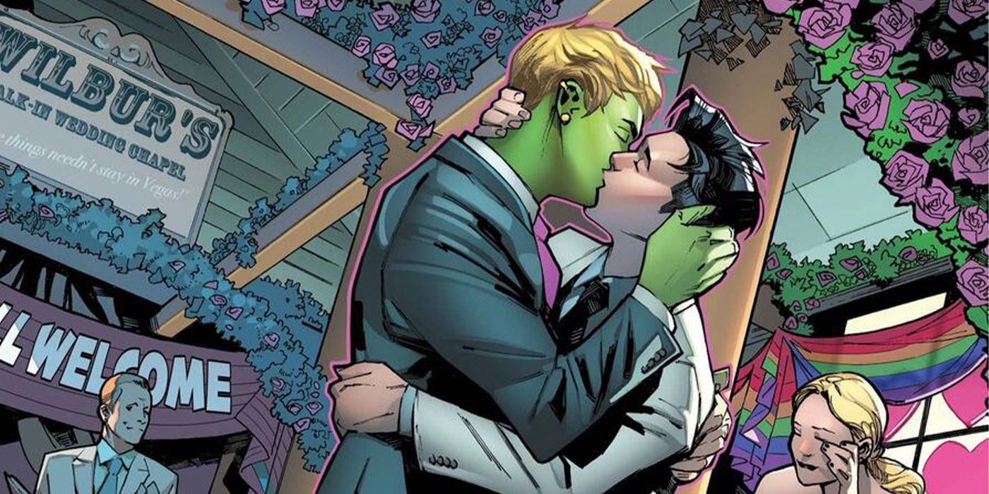 Hulkling and Wiccan kiss during their Vegas Wedding
