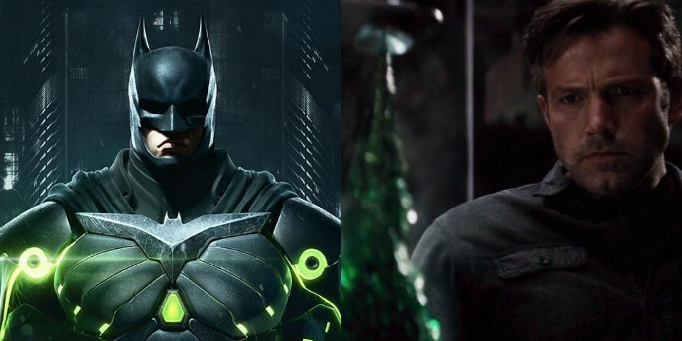 Injustice Batman in Kryptonite-infused armor, plus BVS Batman fashions a Kryptonite spear