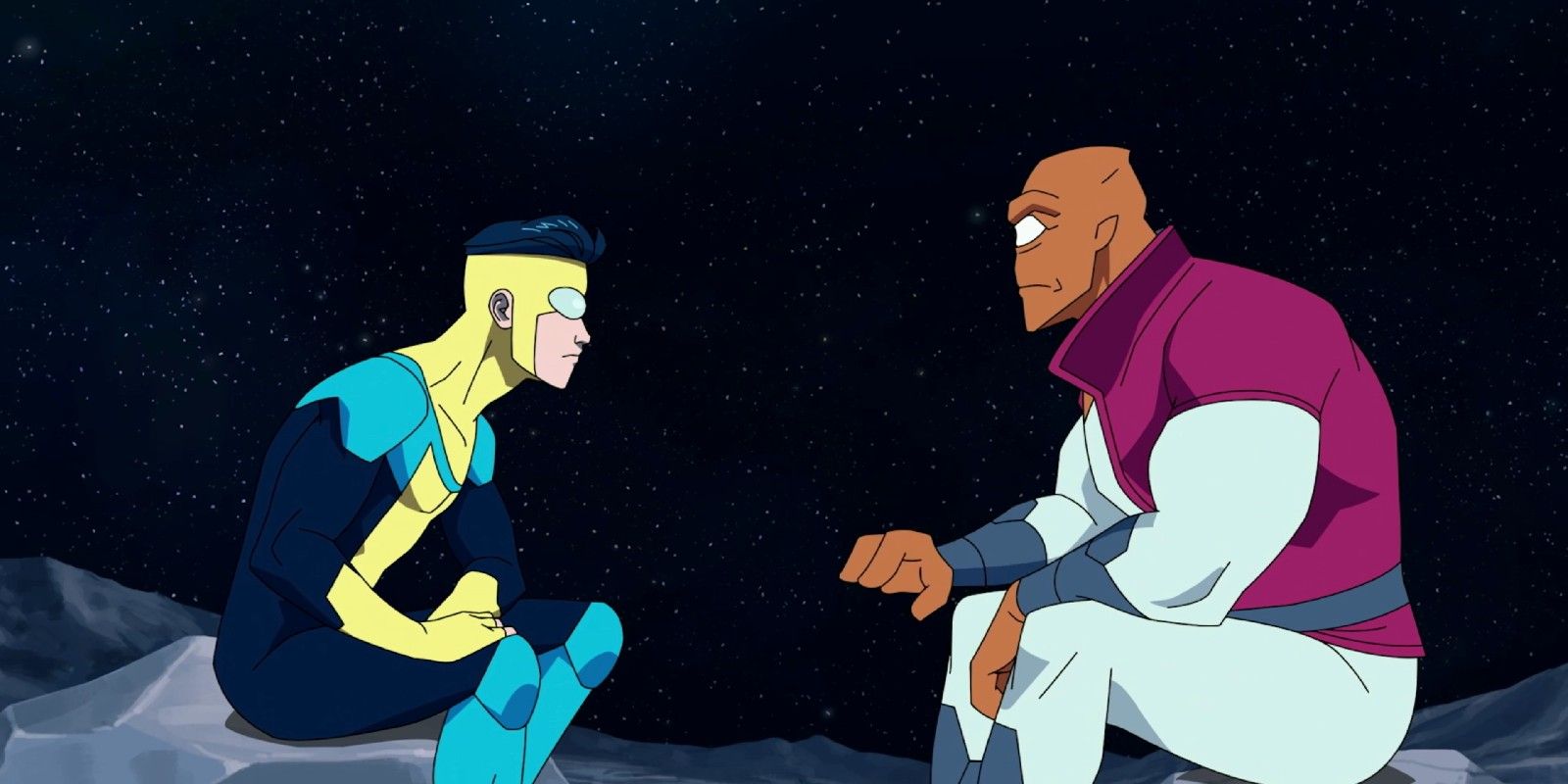 Invincible and Allen the alien talking on the moon