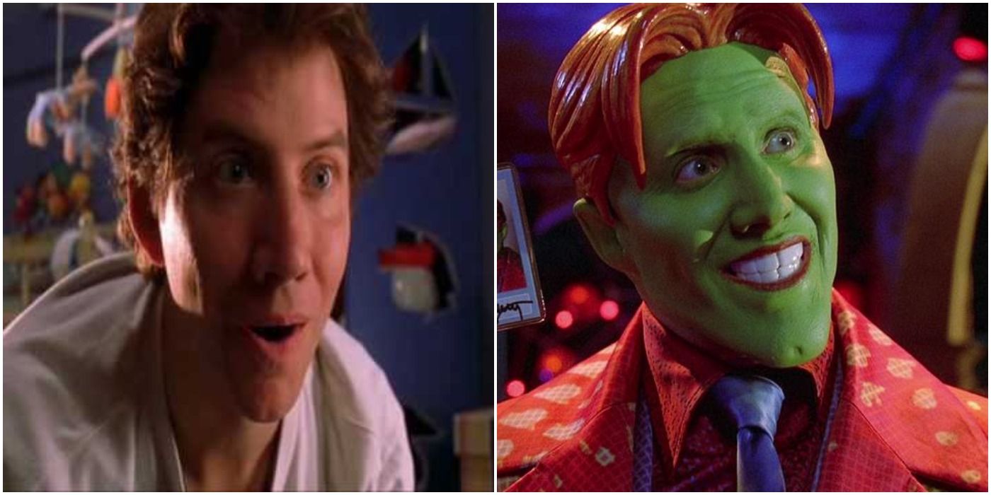 Two images of Jamie Kennedy from the film Son of the Mask, one showing him as Tim Avery and the other showing him as The Mask.