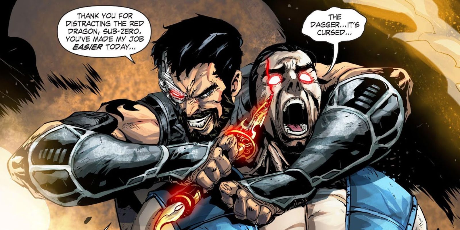 Kano Carving Into Sub-Zero With Dagger in Mortal Kombat X Comics