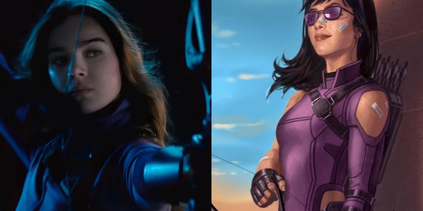 Hailee Steinfeld wields a boy as Kate Bishop for the MCU while Hawkeye appears in purple for Young Avengers comics