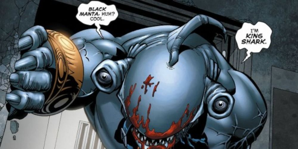 King Shark menacingly introduces himself to Black Manta In DC Comics