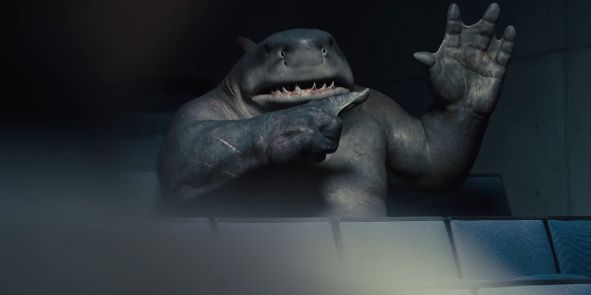 King Shark pointing out his hand is a hand in The Suicide Squad