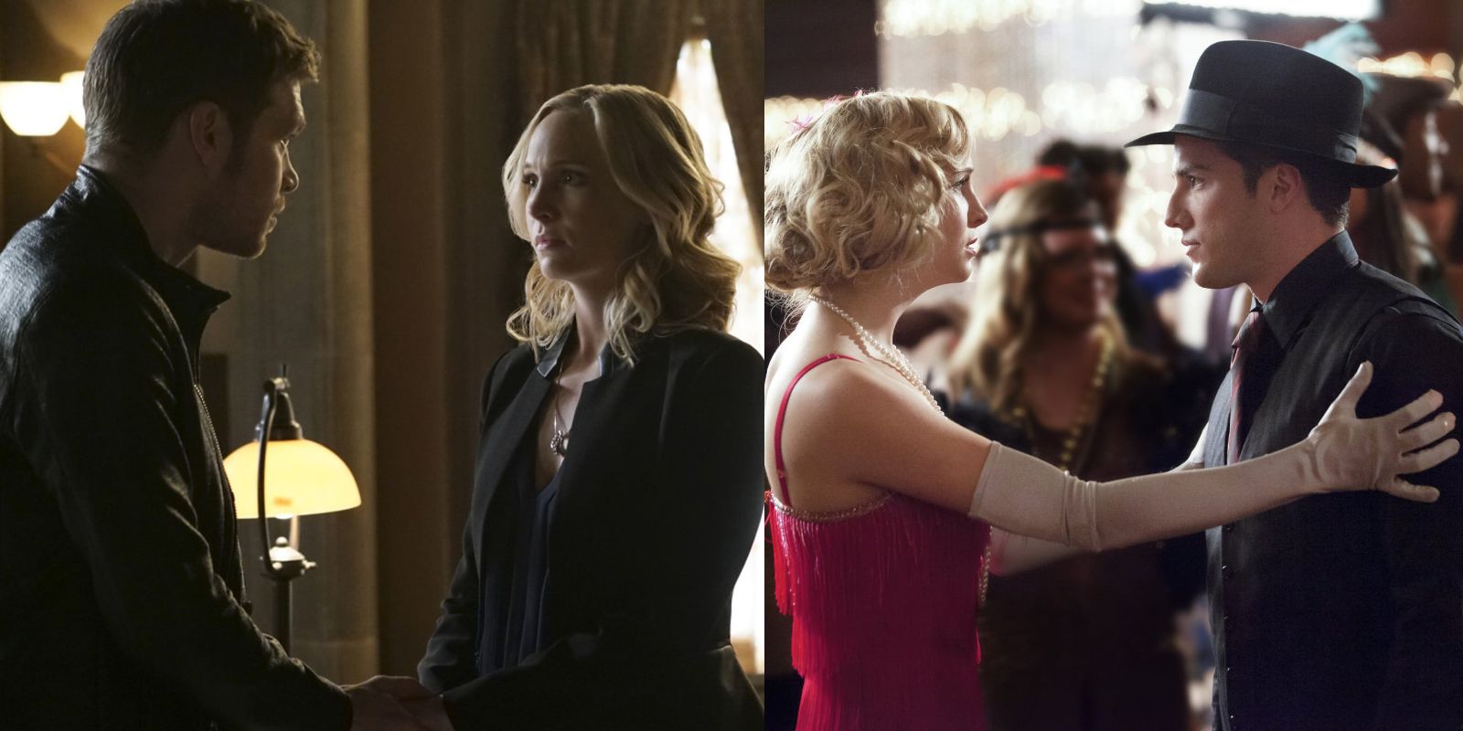 Klaus and Caroline vs. Tyler and Caroline in The Vampire Diaries.